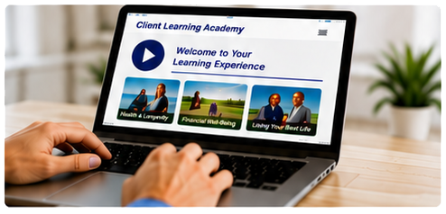 Client Learning Academy video course on a laptop
